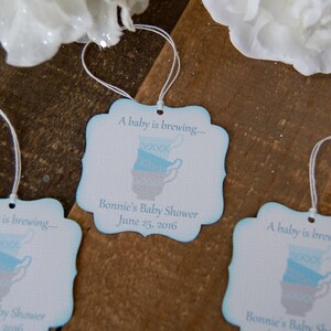 A baby is brewing favor tags, Love is brewing favor tags, tea party favor tags, tea cup favor thank you tags, Boy baby shower favor tag image 5