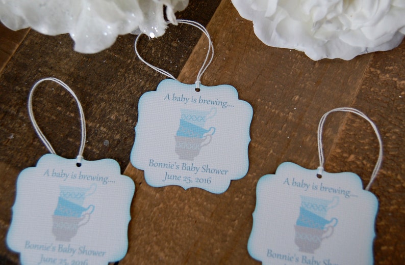 A baby is brewing favor tags, Love is brewing favor tags, tea party favor tags, tea cup favor thank you tags, Boy baby shower favor tag image 5