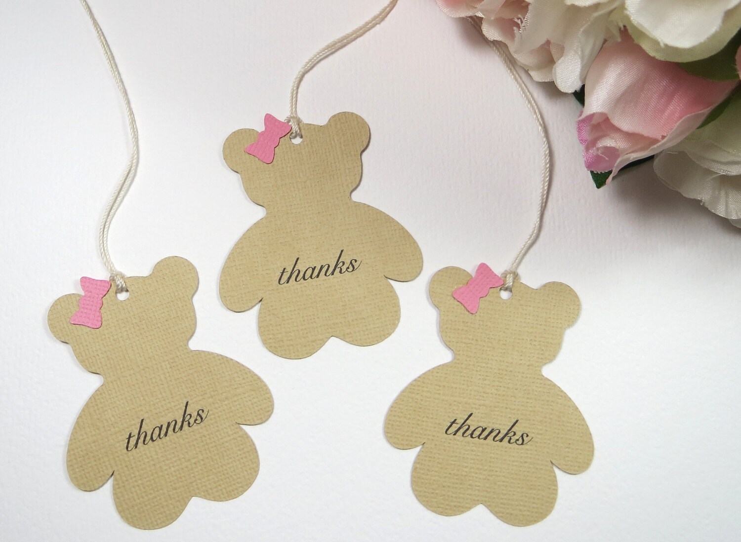 Teddy bear baby shower favor tags Girl baby shower thank you Etsy