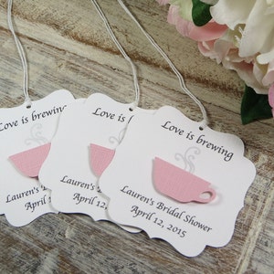 Bridal shower favor tags, Love is brewing wedding favor tags, tea party favor tags, tea cup favor thank you tags, coffee cup favors image 3