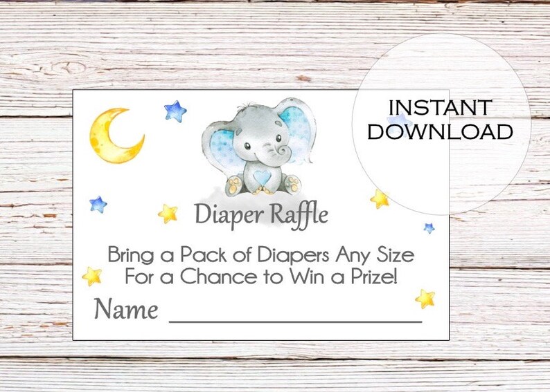 Elephant diaper raffle ticket printable diaper raffle | Etsy