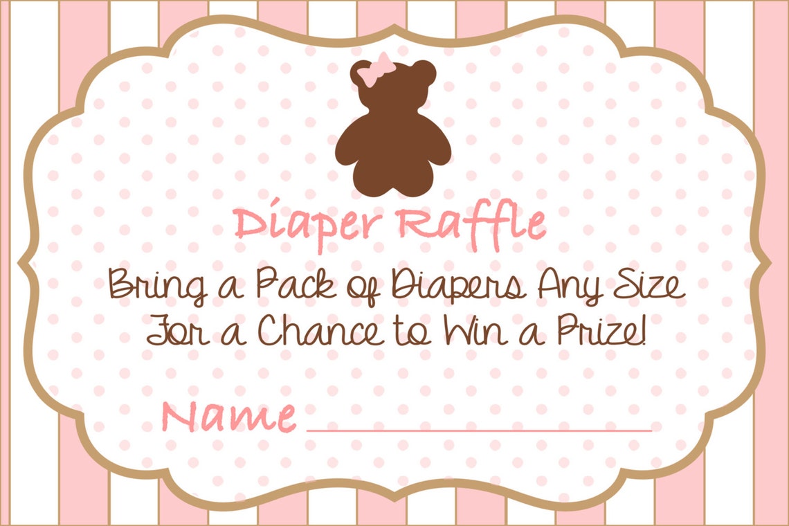 Bear Diaper Raffle Ticket Teddy Bear Baby Shower Printable | Etsy