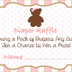 Bear Diaper Raffle Ticket Teddy Bear Baby Shower Printable - Etsy