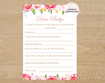 Printable Baby Shower Game, Baby Shower games girl, baby shower games printable floral, Baby Predictions Card, Wishes for Baby printable