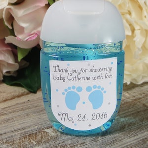 Baby shower labels, Baby shower favor labels, Footprints Baby Shower stickers, hand sanitizer labels, PocketBac labels, hand sanitizer favor image 4