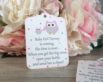 Baby is coming tag, Owl baby shower favor tag, Baby shower wine tags, Baby shower thank you tag, baby is coming the time is near tag