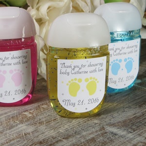 Baby shower labels, Baby shower favor labels, Footprints Baby Shower stickers, hand sanitizer labels, PocketBac labels, hand sanitizer favor image 2