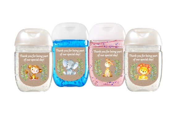 Safari baby shower favor labels, Elephant baby shower, hand sanitizer favor, hand sanitizer label, Jungle baby shower, giraffe baby shower Il_570xn