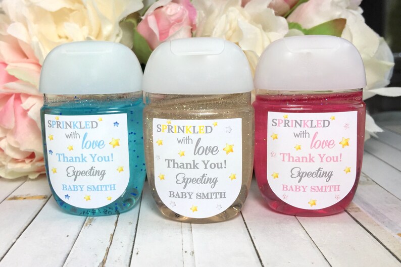 Baby sprinkle favor label hand sanitizer label Sprinkled with love baby shower favor Twinkle Twinkle Little Star Baby Shower favor