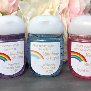 Rainbow baby shower favor label, Rainbow birthday party favor sticker, Rainbow party favor label, hand sanitizer label, Thank you sticker image 1