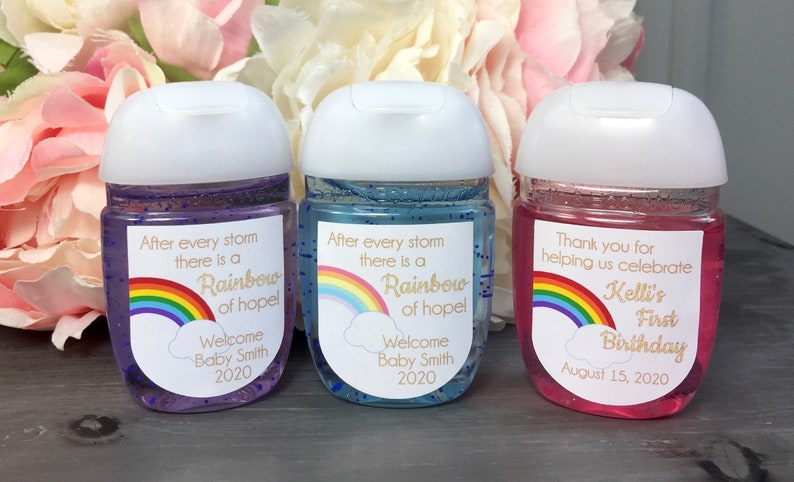 Rainbow baby shower favor label, Rainbow birthday party favor sticker, Rainbow party favor label, hand sanitizer label, Thank you sticker image 1