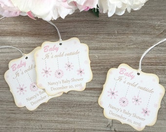 Baby its cold outside baby shower thank you tag, Winter baby shower favor tag, Pink and gold baby shower, Winter wonderland baby shower tag