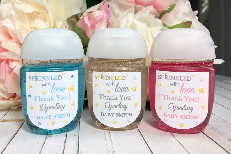 Baby sprinkle favor label hand sanitizer label Sprinkled with love baby shower favor Twinkle Twinkle Little Star Baby Shower favor