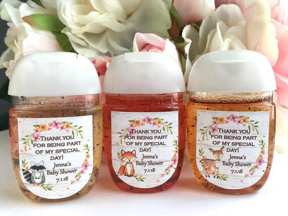 Woodland baby shower favor labels, Baby animal baby shower favor label, Rustic baby shower, hand sanitizer label, hand sanitizer favor label Il_570xn