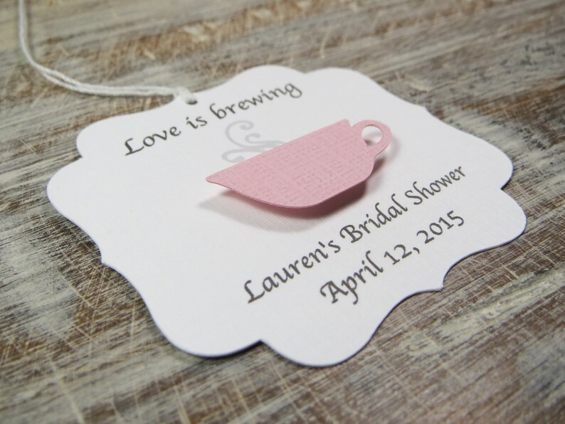 Bridal shower favor tags, Love is brewing wedding favor tags, tea party favor tags, tea cup favor thank you tags, coffee cup favors image 5