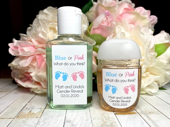 Gender reveal party favor labels, Gender reveal ideas, Thank you Sticker, hand sanitizer favor label, baby shower favor labels, Il_570xn