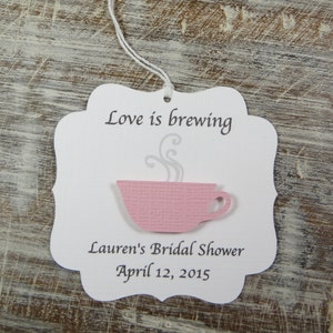 Bridal shower favor tags, Love is brewing wedding favor tags, tea party favor tags, tea cup favor thank you tags, coffee cup favors image 4