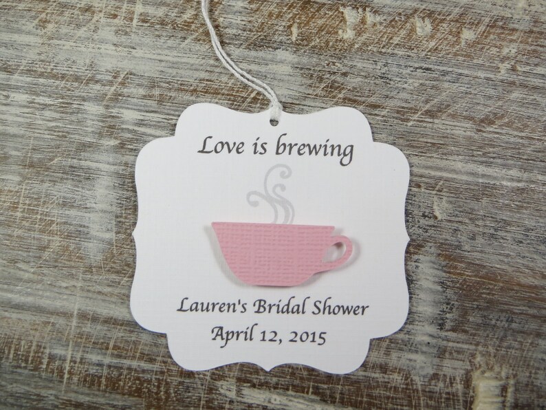 Bridal shower favor tags, Love is brewing wedding favor tags, tea party favor tags, tea cup favor thank you tags, coffee cup favors image 4