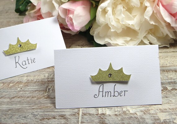 Princess Party place cards, Birthday party place cards, Crown placecards, tiara seat assignments, Fairy Tale wedding place cards Il_570xn