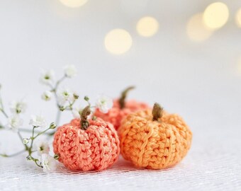 Miniature Crochet Pumpkins, Set of 3: Tiny Amigurumi Halloween Ornament