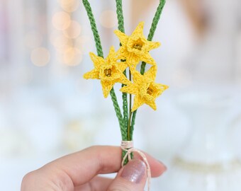Daffodils Bouquet in Yellow: Miniature Crochet Faux Flowers, Spring Decoration