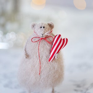 Valentine's Day stuffed mouse with a heart, knitted rat art doll, posable animal figurine, romantic birthday gift for her, thank you gift image 6