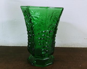Vintage Octagonal Green Glass Vases-Set of 2