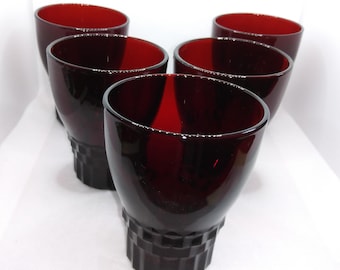 Set of SIX Vintage Anchor Hocking Royal Ruby Red Windsor Tumblers