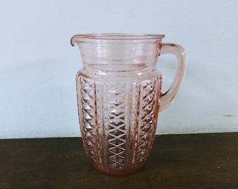 1930's Anchor Hocking Diamond Pink Depression Glass Pitcher