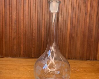 Tall Etched Floral Wine Decanter