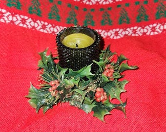 Hollylight Votive Candle Holder 6628 with Ring of Artificial Holly by Howard Holt