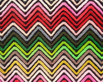 Colorful Vintage Hand Made Crocheted Afghan