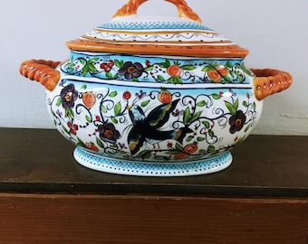Large Hand Painted Ceramic Soup Tureen by Dario Farrucci