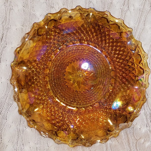 Vintage Indiana Glass Marigold Carnival Glass Platter/Shallow Bowl