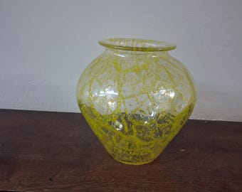 Unique Vintage Yellow and Clear "Foam" Blown Glass Vase