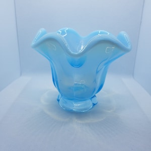 Light Blue Vintage Duncan Miller Opalescent Vase/Candle Votive
