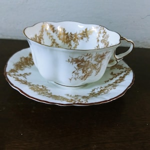 Vintage/Antique Gilded Porcelain Crown Staffordshire Teacup and Saucer Sets (2)