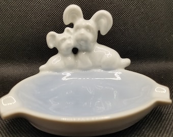 Vintage Gerold Porzellan Blue & White Terrier Dog Ashtray