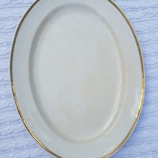 Large Oval Stoneware Platter with Gold Rim