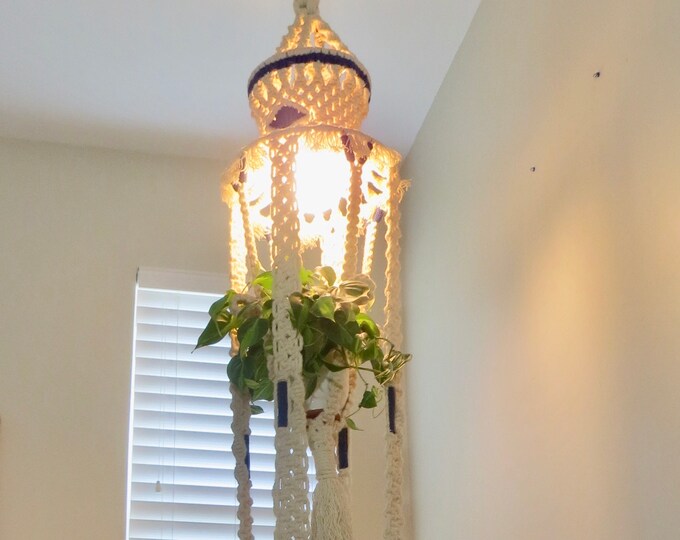 Vintage Macrame Swag Lamp Macrame Plant Holder Dimmable Etsy