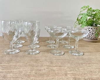 Vintage Champagne and Water Goblets - Swirl Design - Set of 12