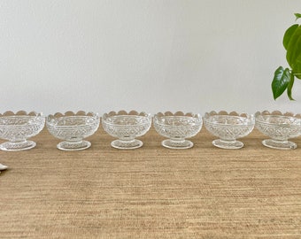 Antique J.B. Higbee Scalloped Pressed Footed Glass Dessert Dishes - Set of Six