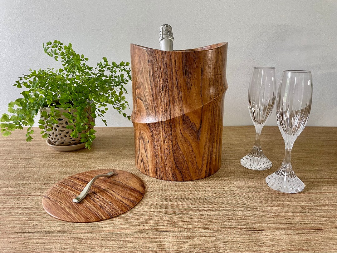 Vintage Kraftware Ice Bucket Faux Wood Vinyl Champagne Etsy