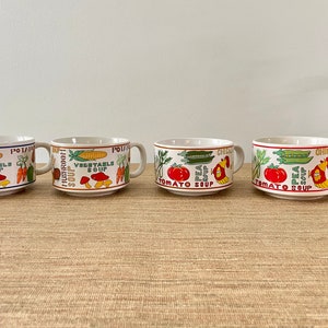 Vintage Soup Mugs Set of 4 Tomato Chicken Vegetable Mushroom Onion Pea Celery image 2