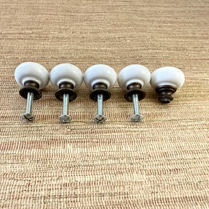 Vintage White Round Ceramic Knobs with Brass Centers for Drawer or Cabinet Sold in Sets image 10