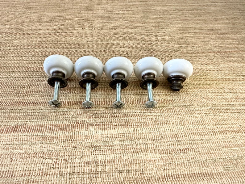 Vintage White Round Ceramic Knobs with Brass Centers for Drawer or Cabinet Sold in Sets image 10