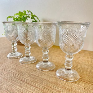 Vintage Avon Pressed Glass Water Goblets Set of 4 Heart & Diamond Fostoria Loving Cup image 3