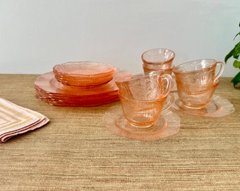 Vintage MacBeth-Evans Pink American Sweetheart Depression Glass Plates, Cups and Saucers