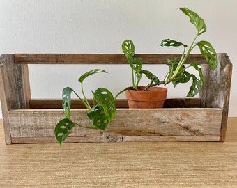 Vintage Rustic Wood Planter with Handle - Long Garden Box - Magazine Rack