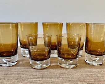 Vintage Brown Two Tone Water and Double Old Fashioned Bar Glasses - Set of 7